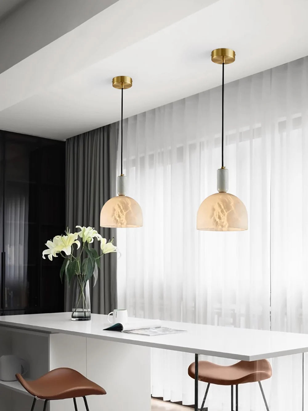 Brass & Alabaster Pendant Light