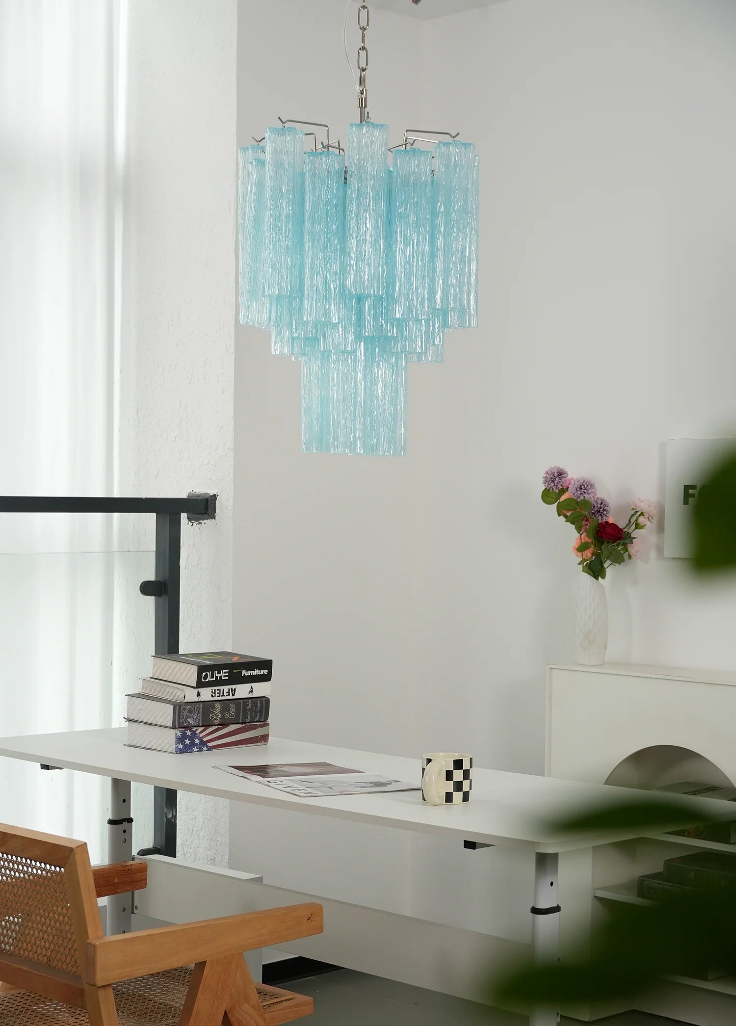 Blue Murano Glass Tube Chandelier
