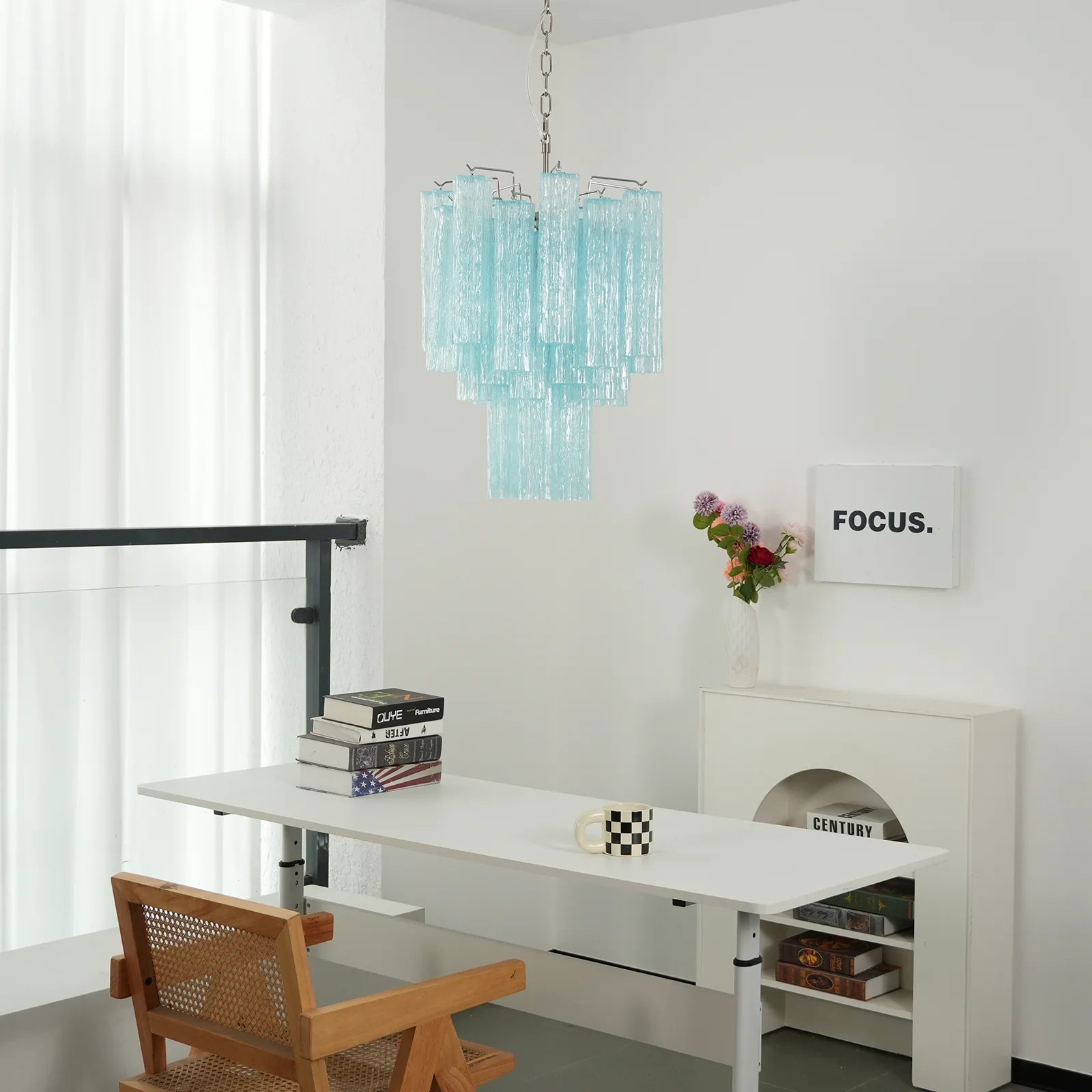 Blue Murano Glass Tube Chandelier