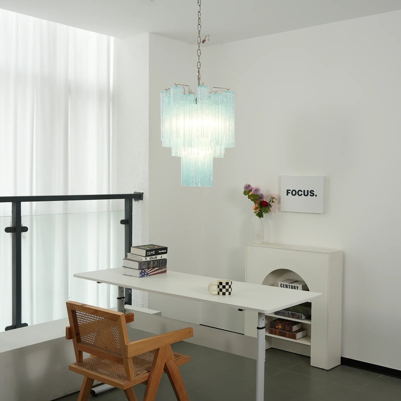 Blue Murano Glass Tube Chandelier