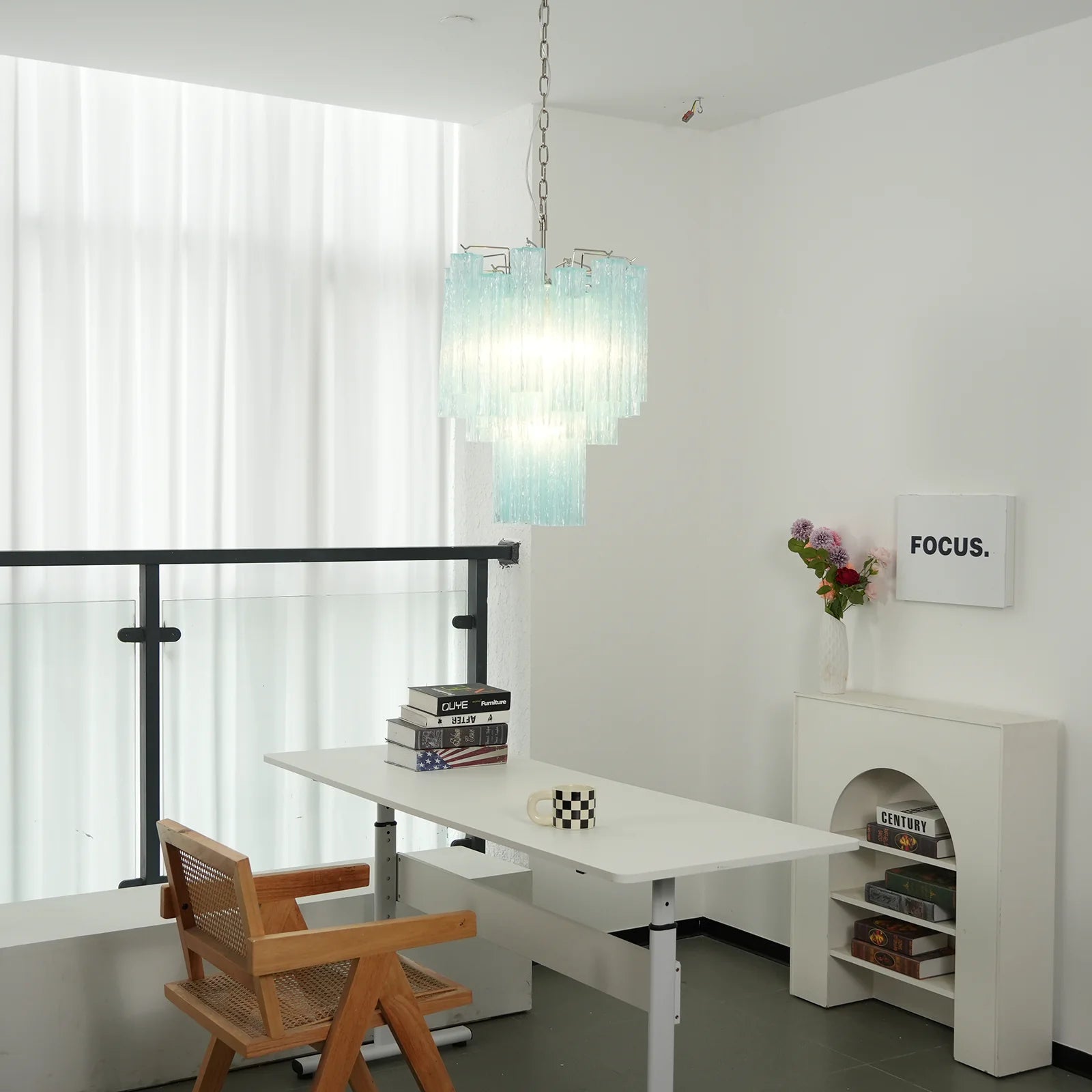 Blue Murano Glass Tube Chandelier