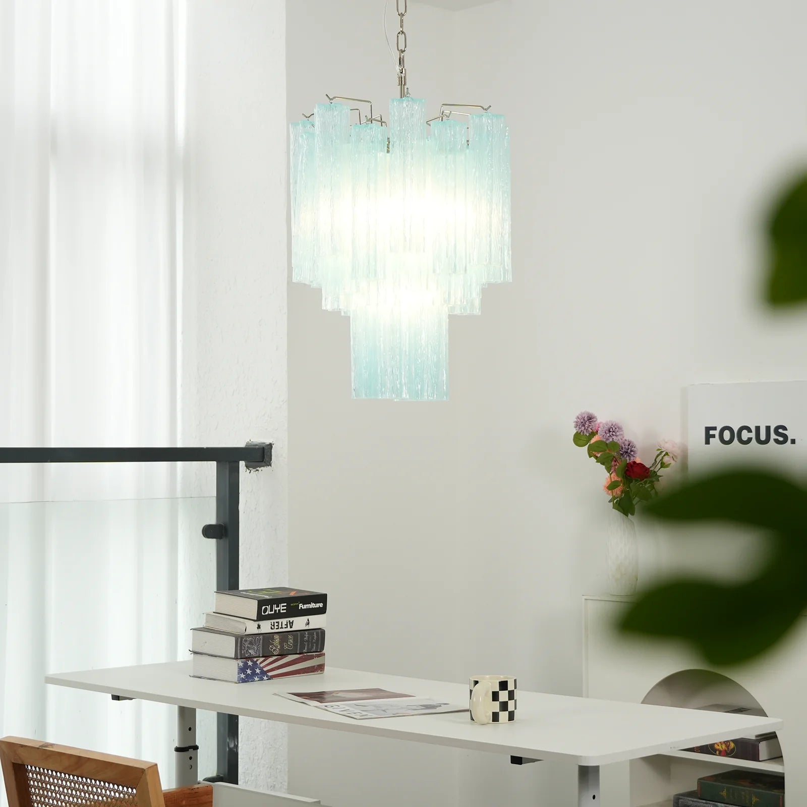 Blue Murano Glass Tube Chandelier
