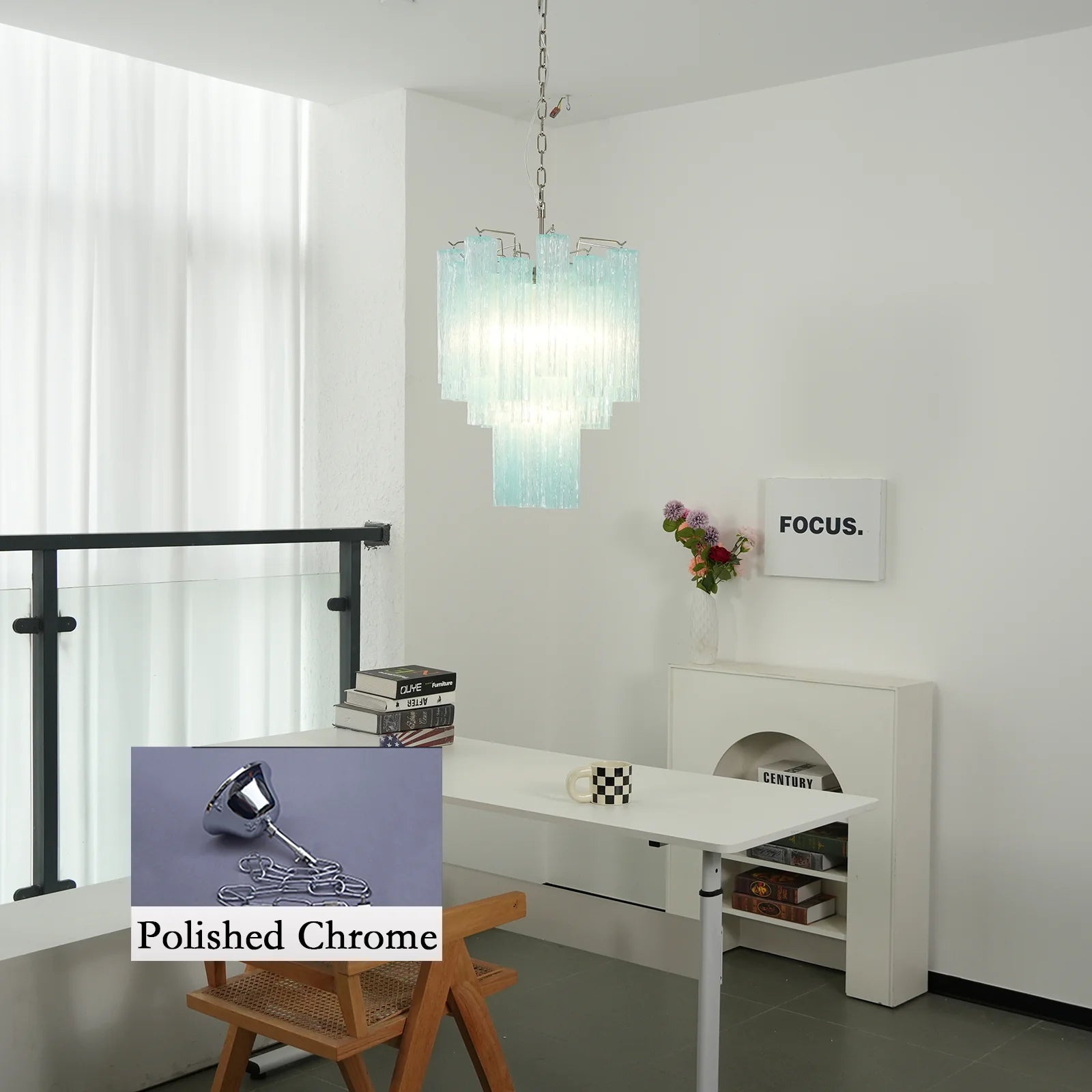 Blue Murano Glass Tube Chandelier