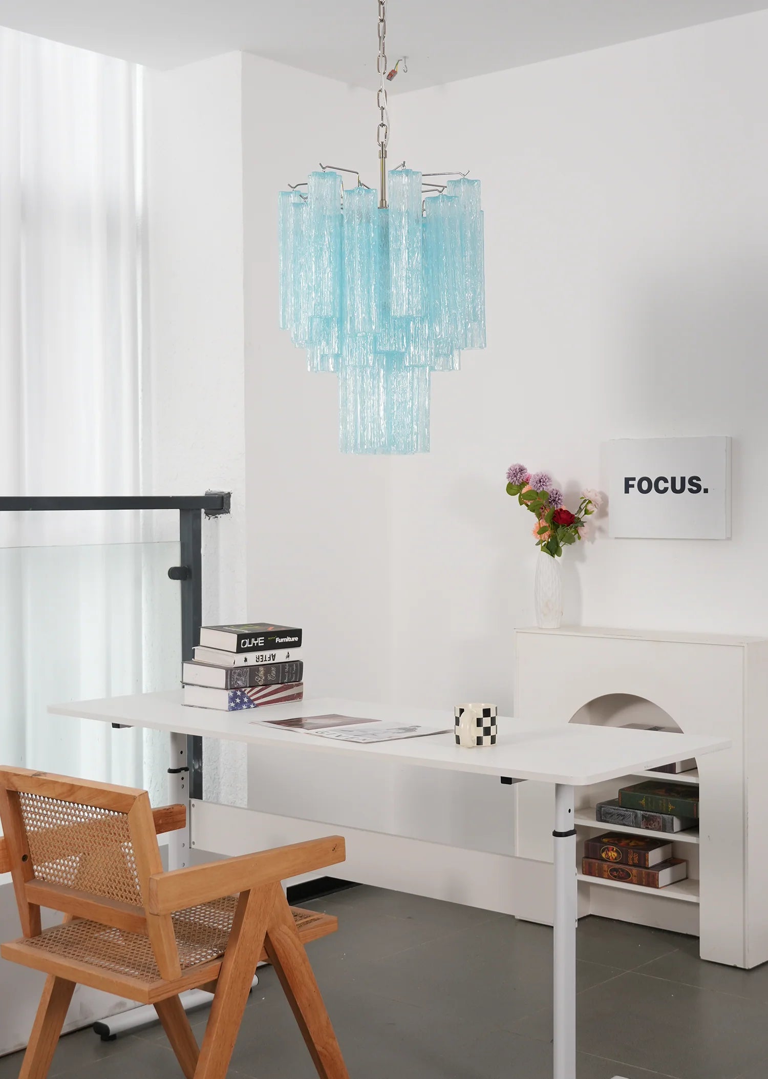 Blue Murano Glass Tube Chandelier