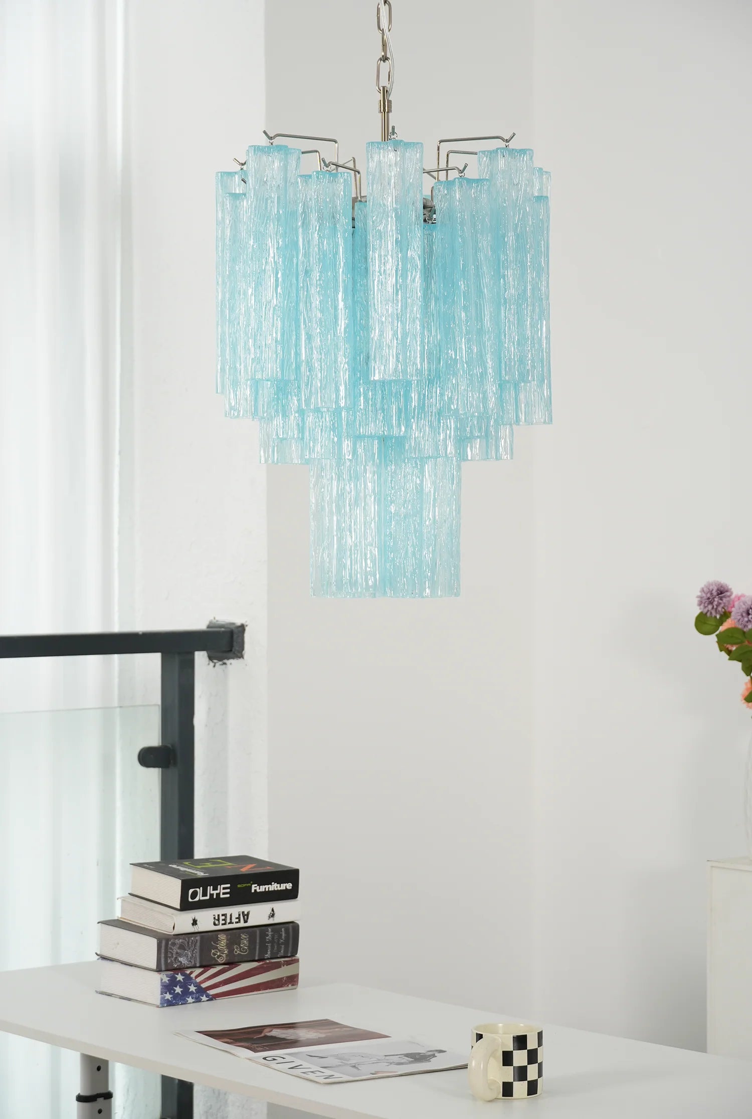 Blue Murano Glass Tube Chandelier