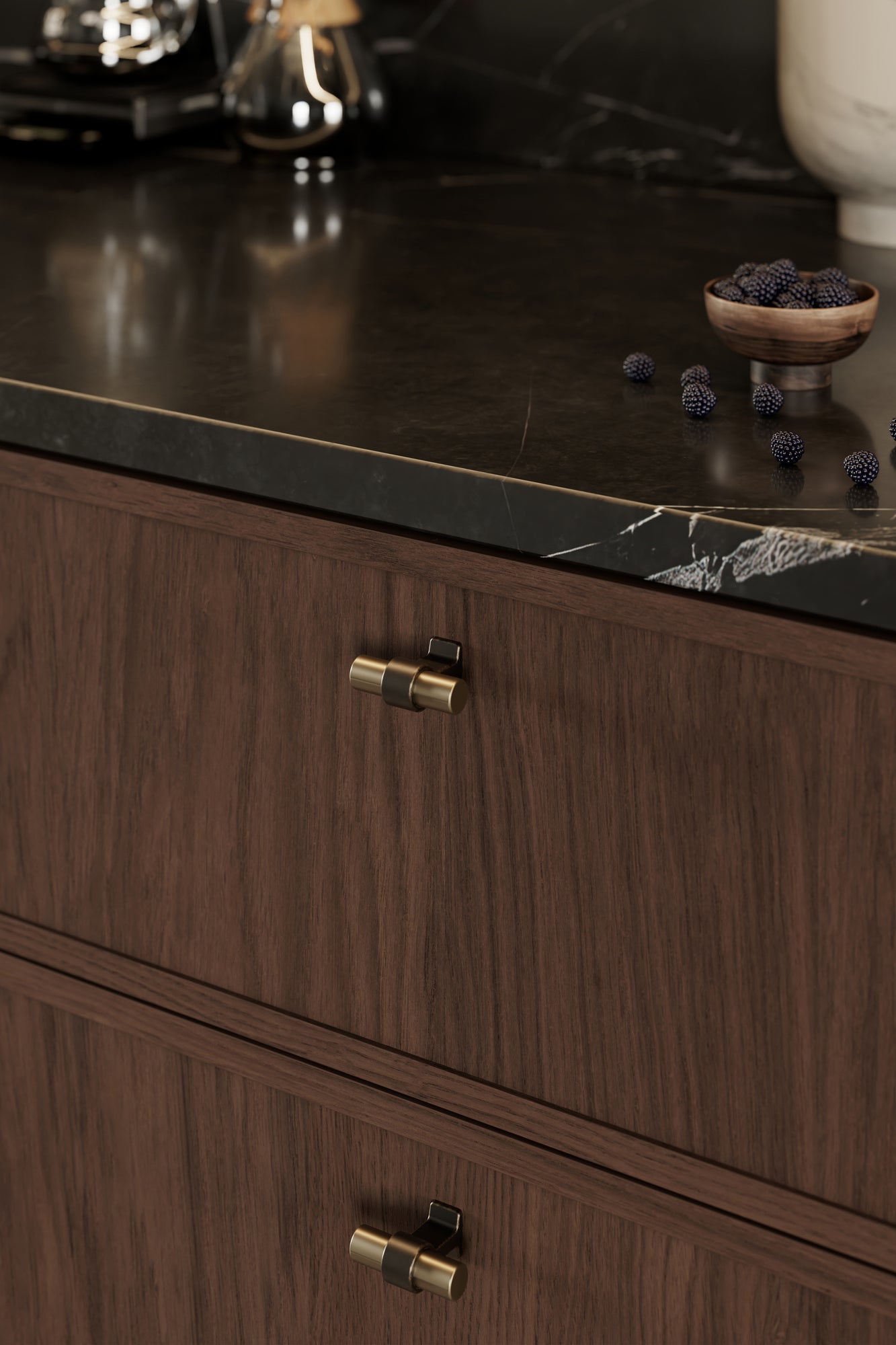 Brushed Bronze "Bond" T-Bar Dual Finish Knob and Pulls