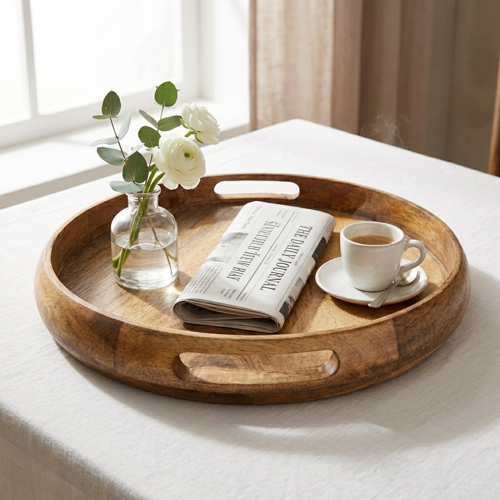 House of Avana Round Mango Wood Serving Tray Natural