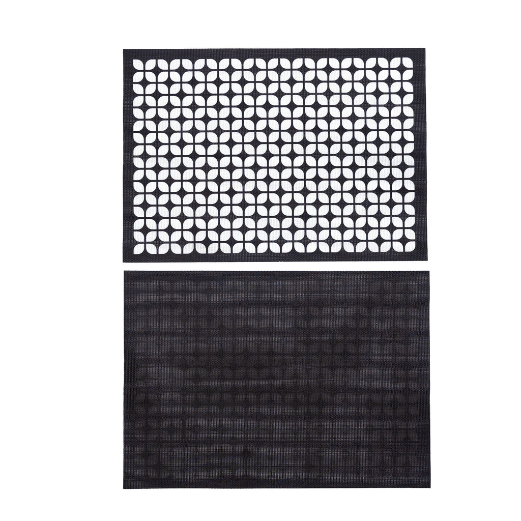 Breeze Block double-sided Woven Placemat-Black-set of 4