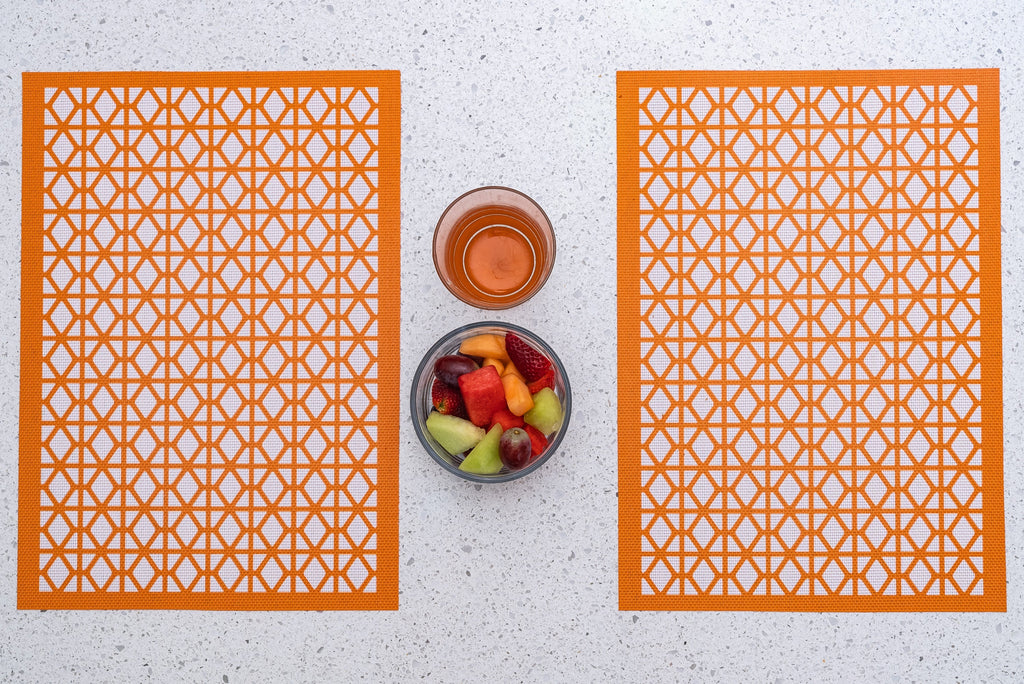 Breeze Block double-sided Woven Placemat-Orange-set of 4