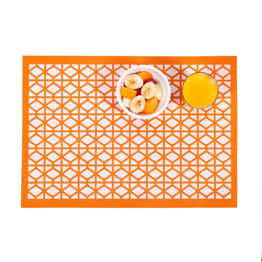Breeze Block double-sided Woven Placemat-Orange-set of 4