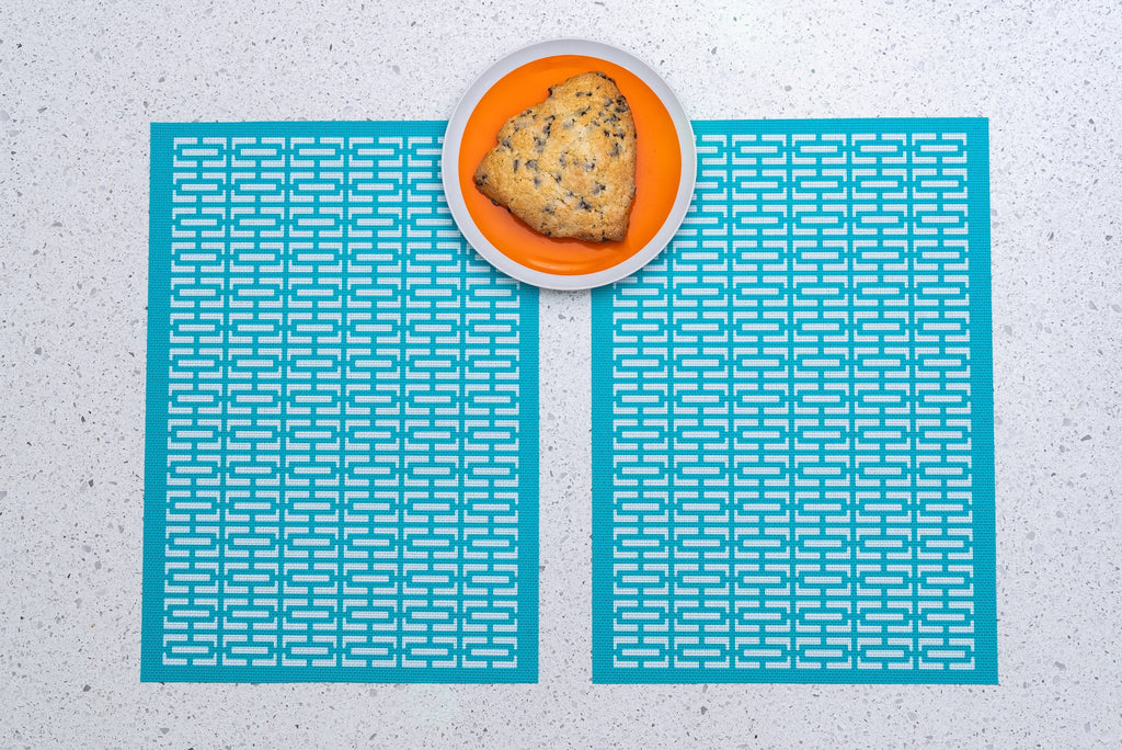 Breeze Block double-sided Woven Placemat-Turquoise-set of 4