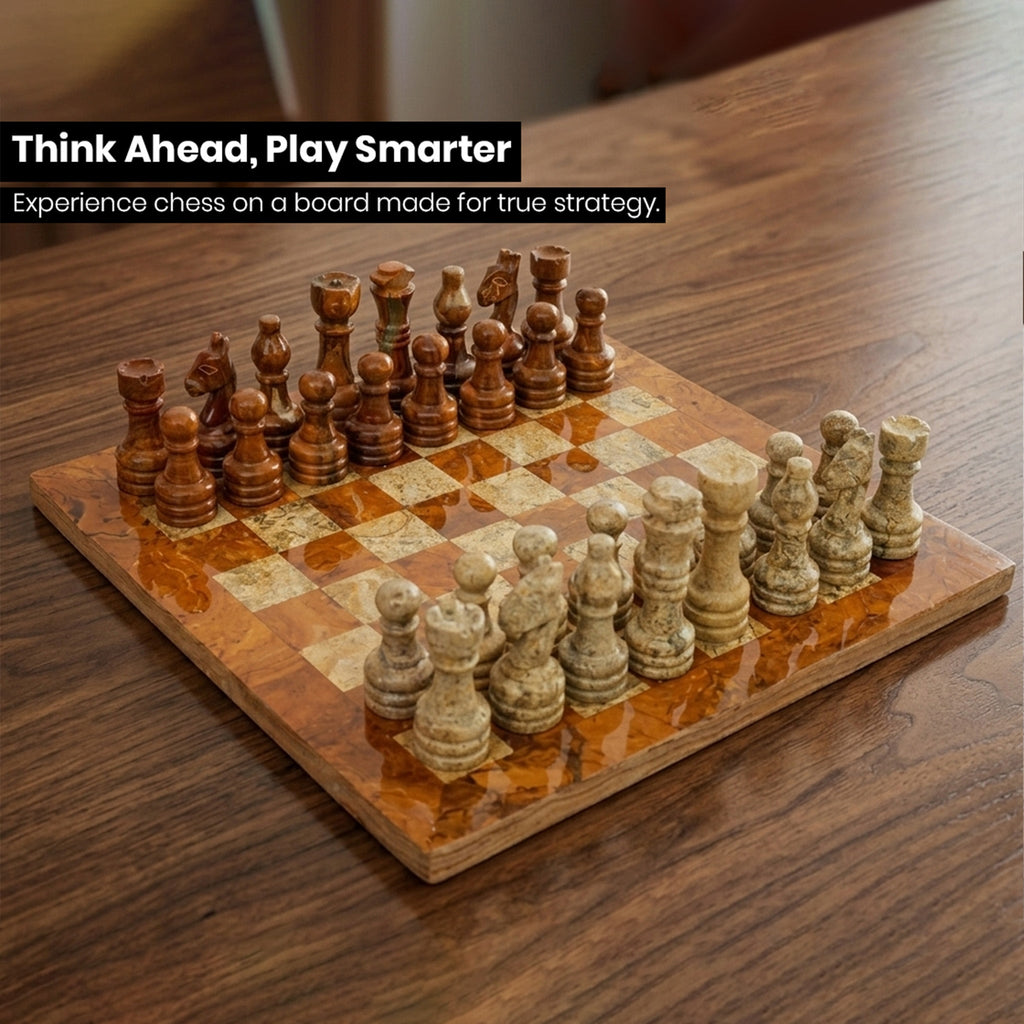 Brown and Coral Marble Chess Set - 12 Inches Premium Handmade