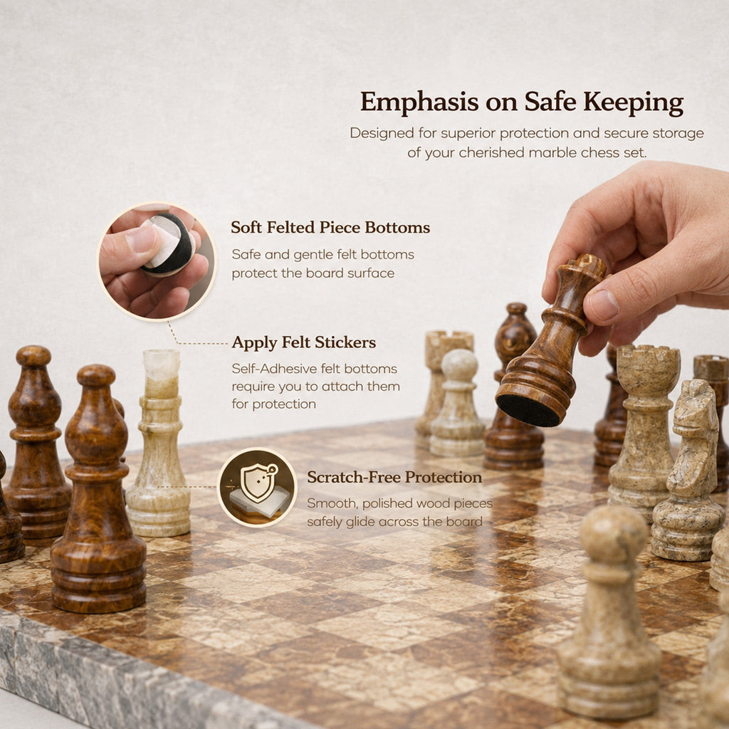 Brown and Coral Marble Chess Set 15 inches | Premium Handcrafted Natural Stone