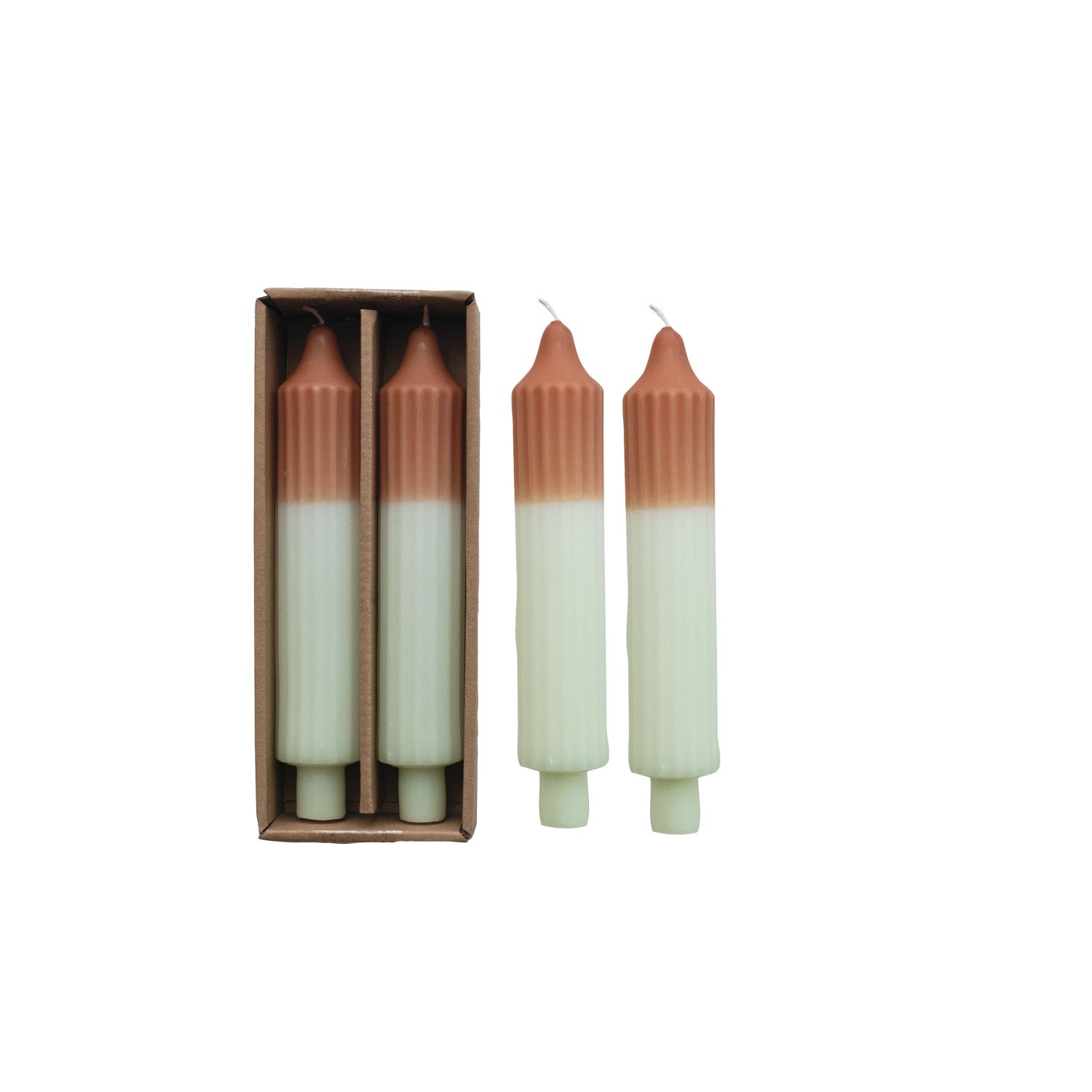 Camel & Mint Two-Tone Pleated Taper Candles | Set of 2