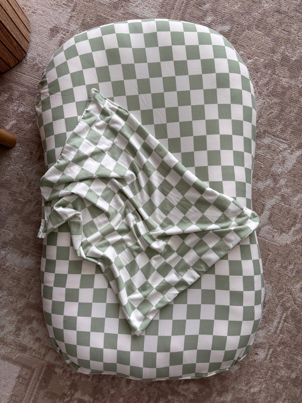 Green White Checkered Baby Lounger Cover