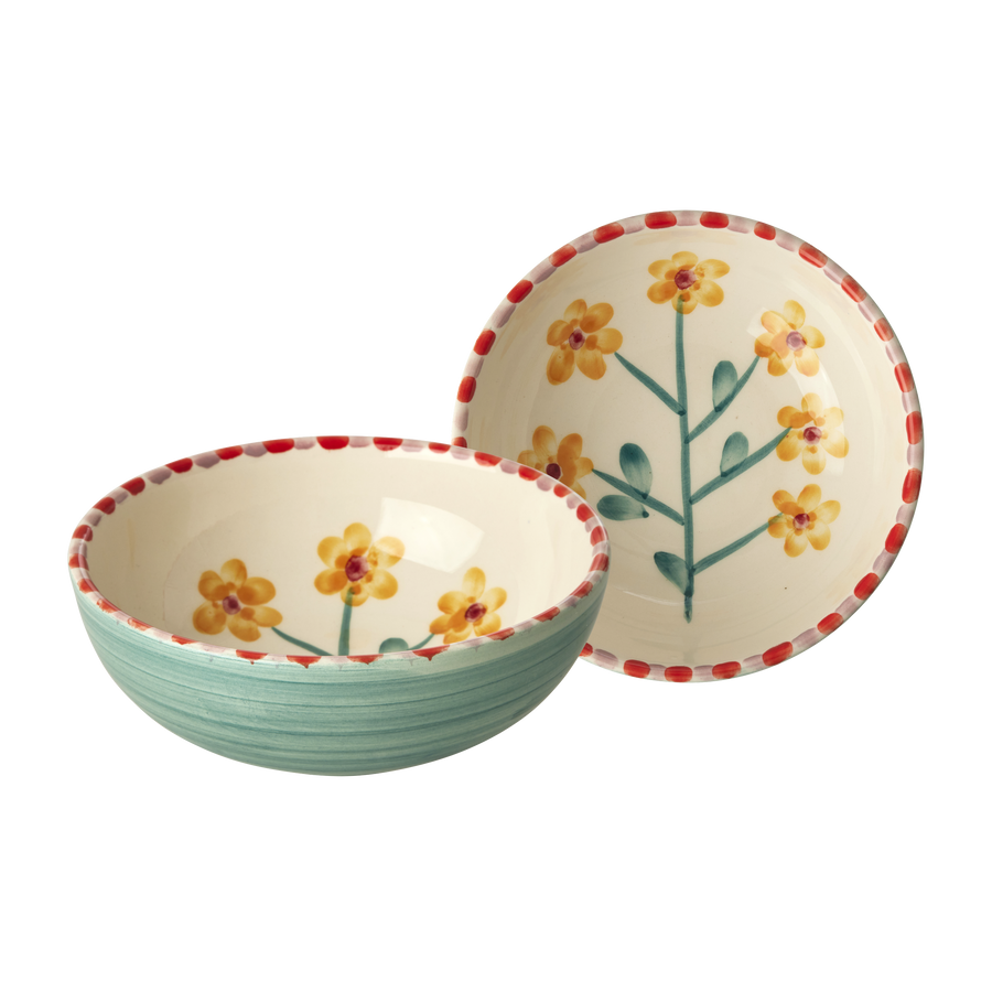 Jade Yellow Floral Ceramic Bowl — 11.8 oz