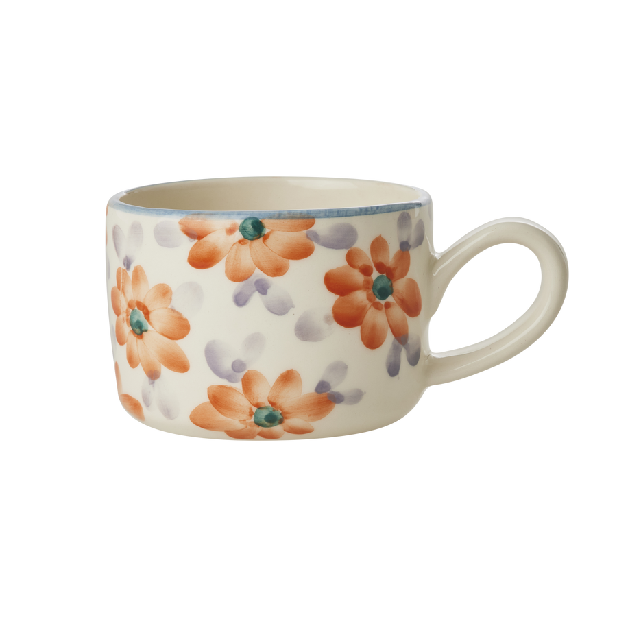 Orange Floral Ceramic Cappuccino Cup — 6.7 oz