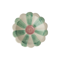 Ceramic Flower Dipping Bowl with Soft Green Hand Painted Stripes