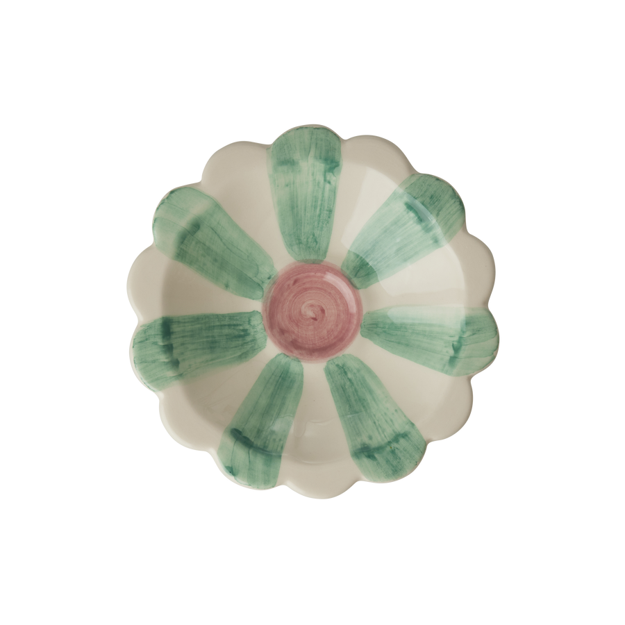 Soft Green Stripe Ceramic Flower Dipping Bowl