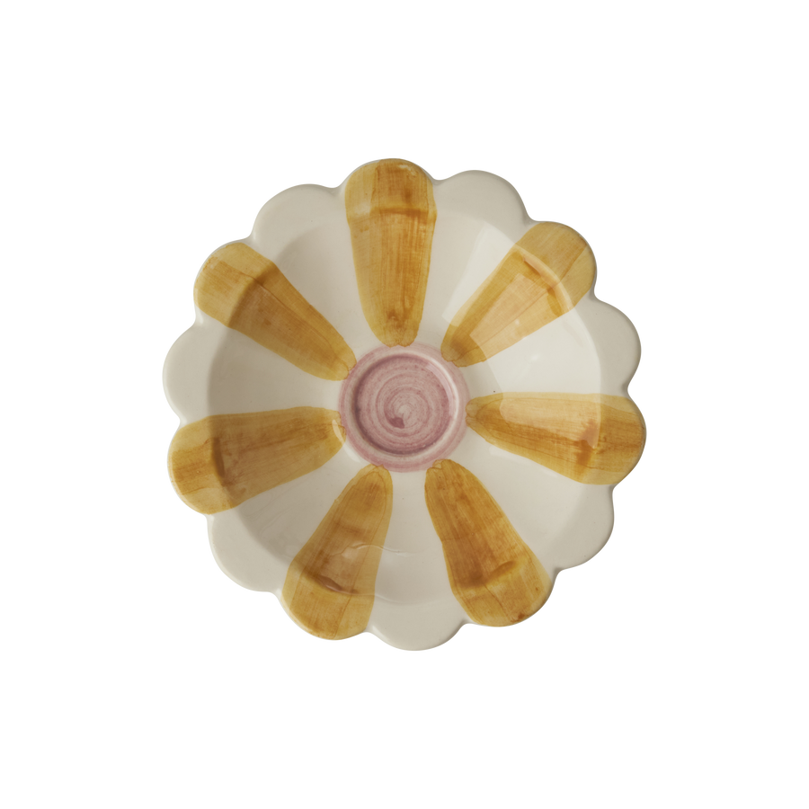 Yellow Stripe Ceramic Flower Dipping Bowl
