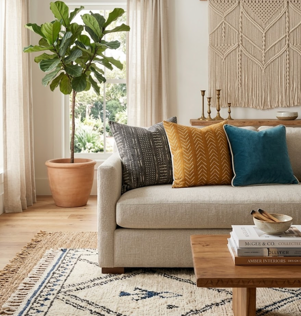 Chevron Print Mudcloth Pillow Cover in Brown