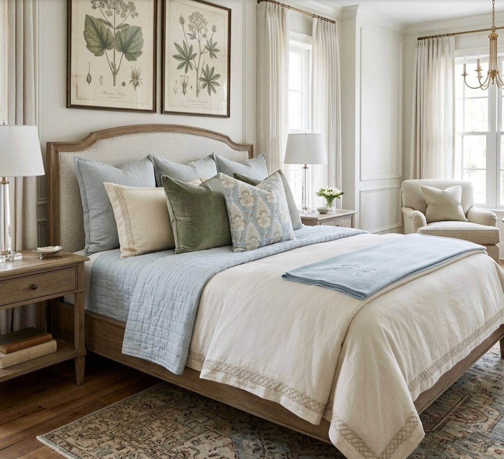 Cornwall Floral Pillow Cover in Spa Blue, Thibaut Pillows
