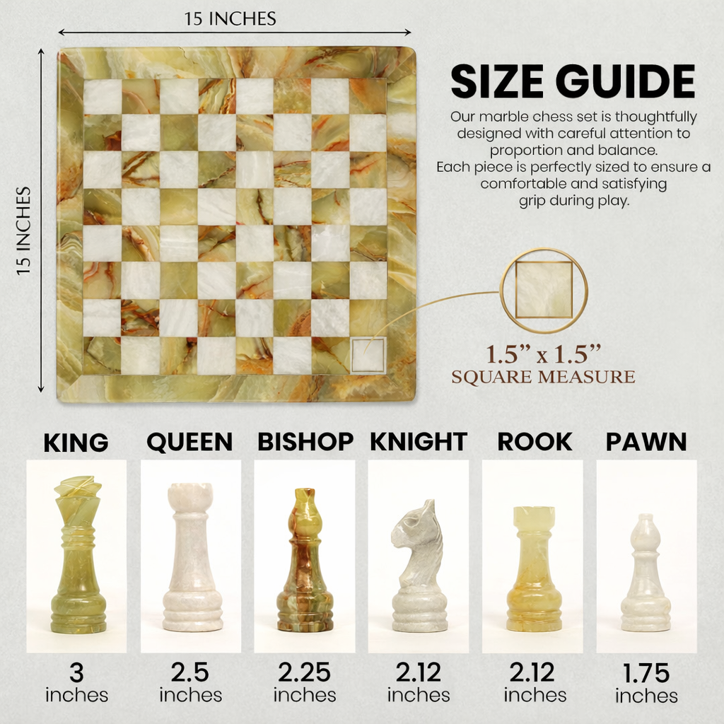 Green Onyx and White Marble Chess Set 15 Inches | Large Handcrafted Natural Stone