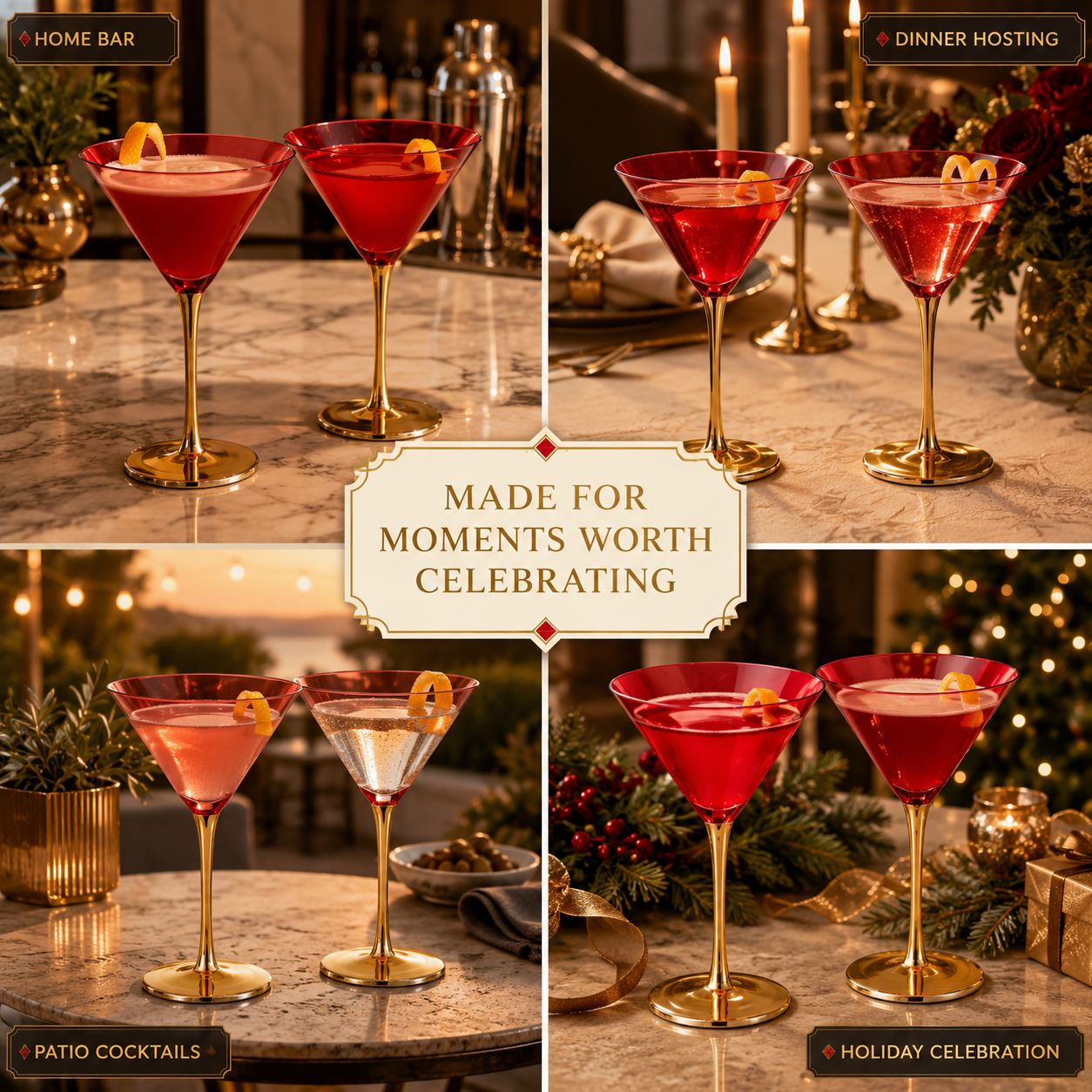 Deco Martini Cocktail Glassware, Set of 2