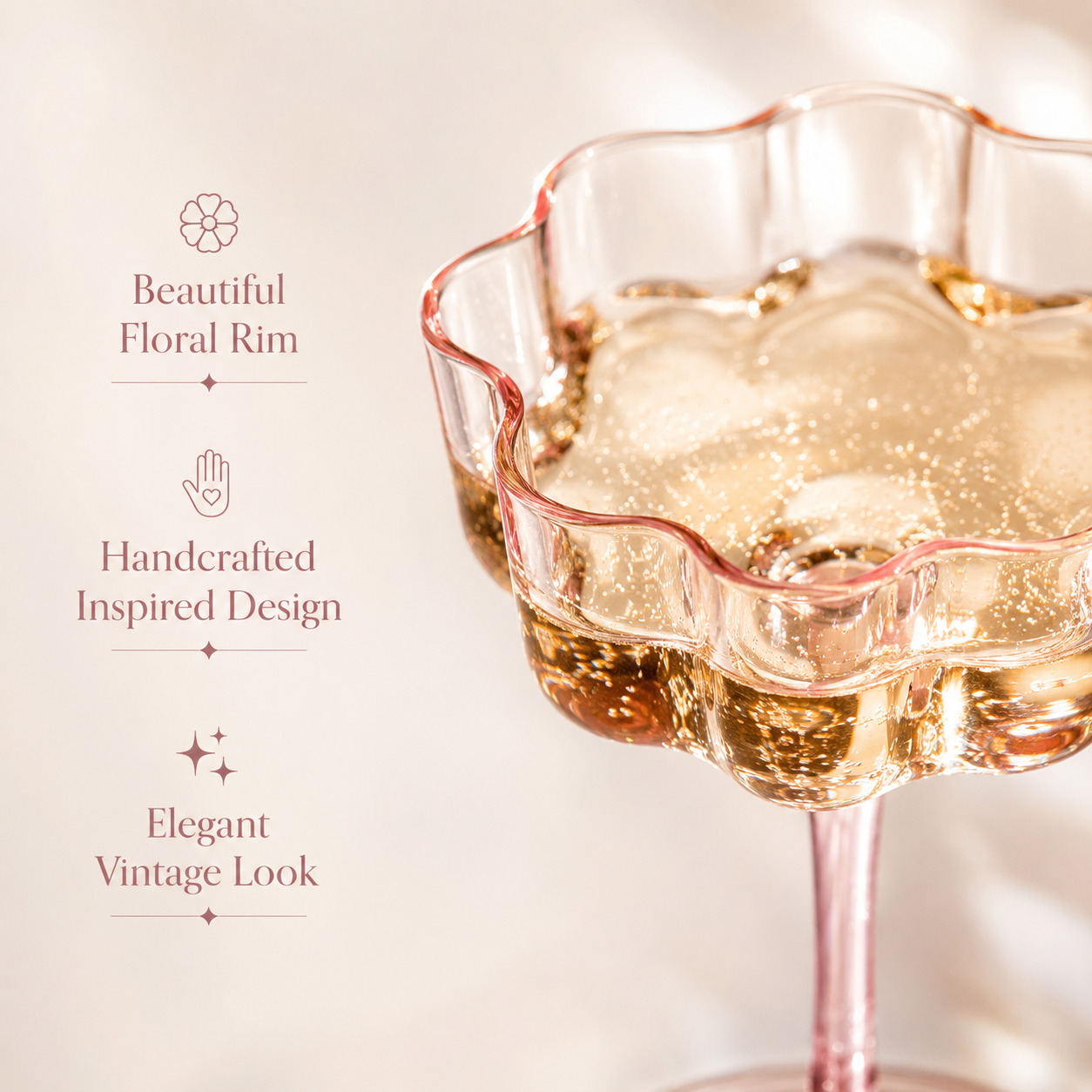 Flower Wave Coupe Cocktail Colored Glasses | Set of 4 | Blush Pink
