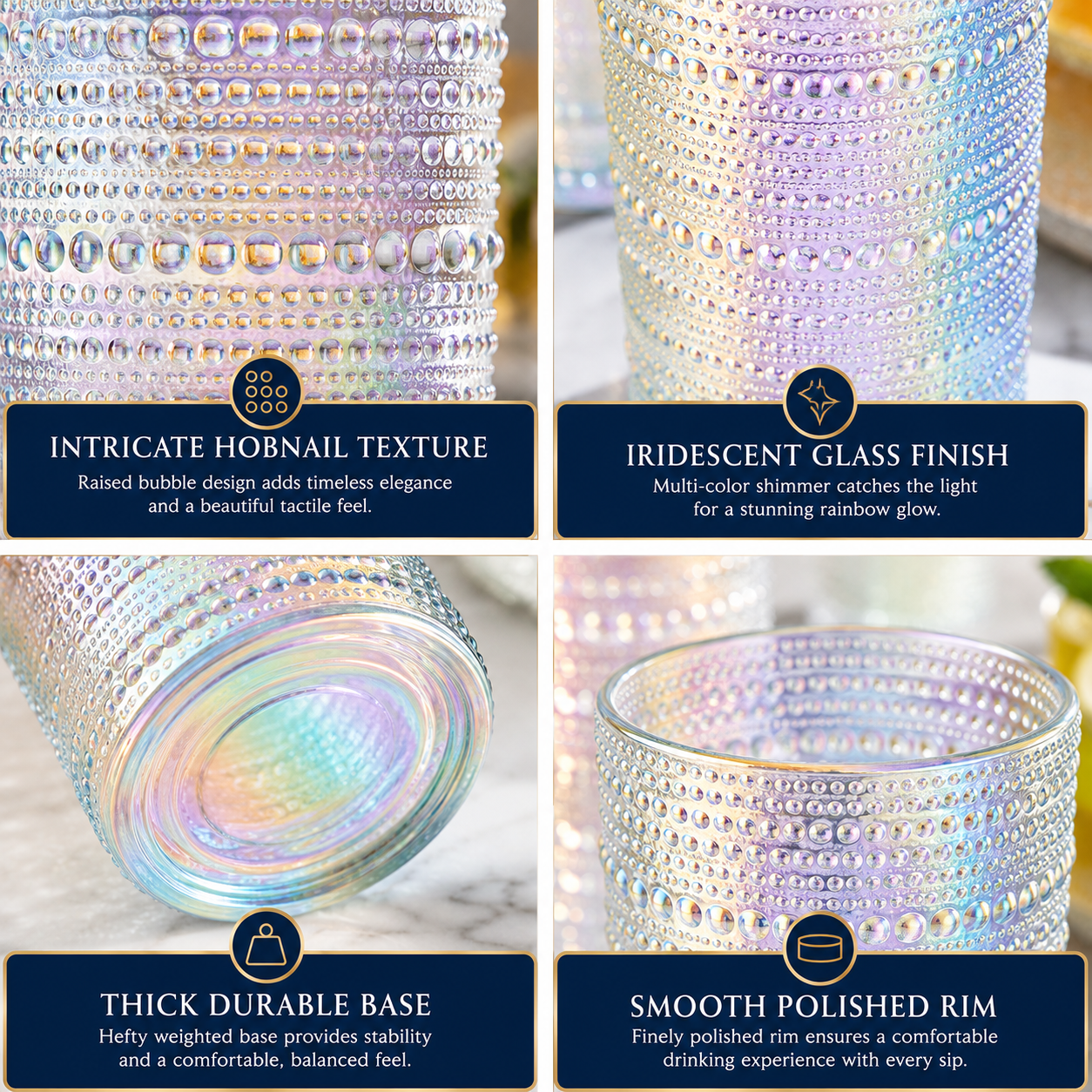 Classica Hobnail Highball Glassware, Set of 6