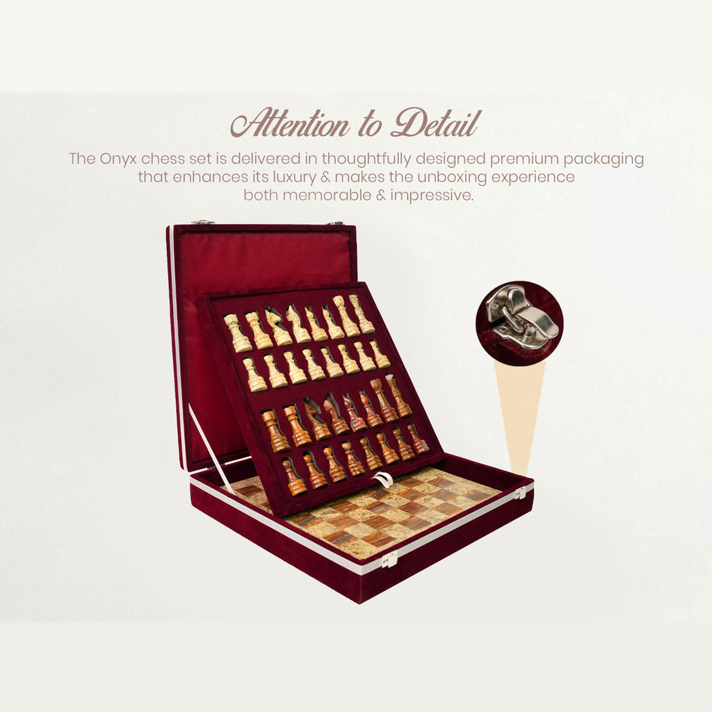Coral Brown Marble Chess Set 12 Inches - Premium Handcrafted
