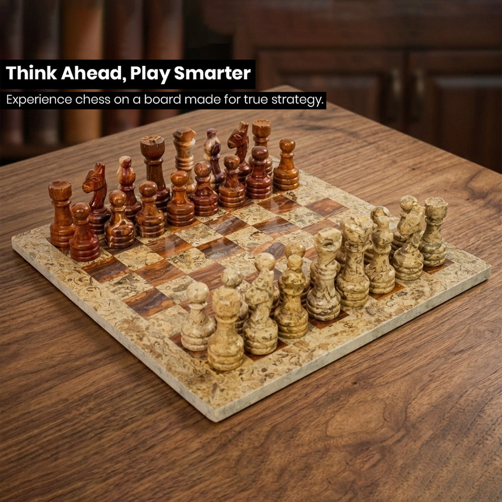 Coral Brown Marble Chess Set 12 Inches - Premium Handcrafted