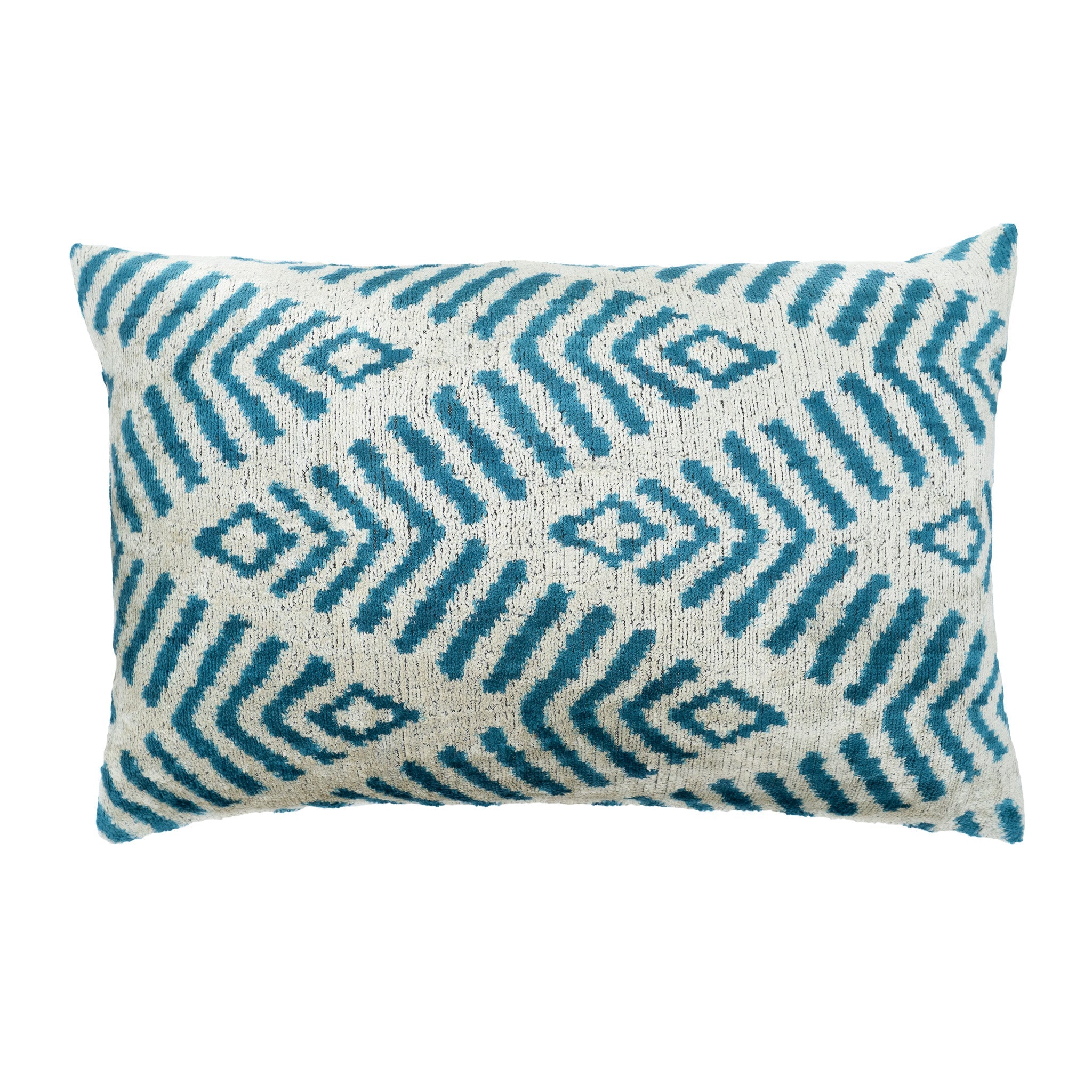 Coastal Blue Silk Velvet Ikat Throw Pillow Cover 16 X 24