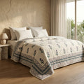 Cream & Indigo Blue Floral Jaipur Indian Hand Block Print Quilted Comforter