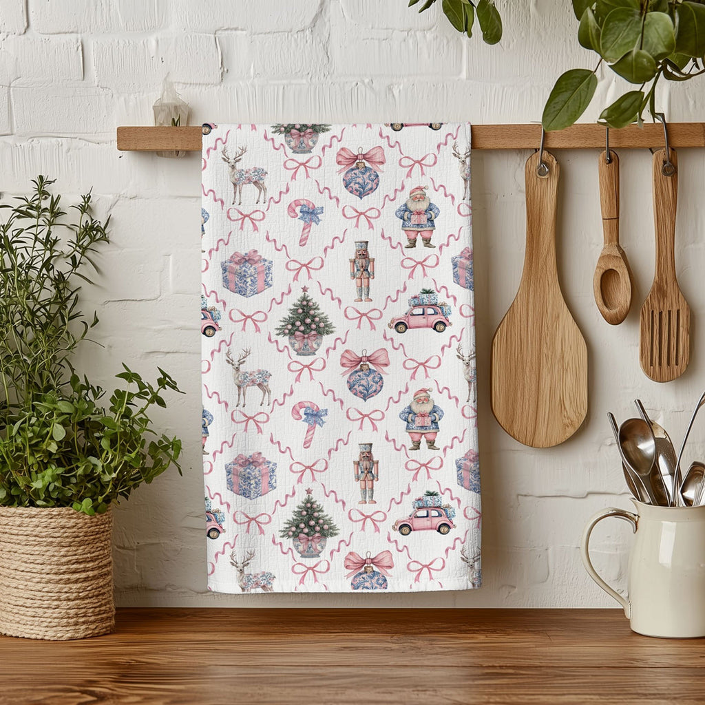 Pink & Blue Chinoiserie Christmas Kitchen Towel