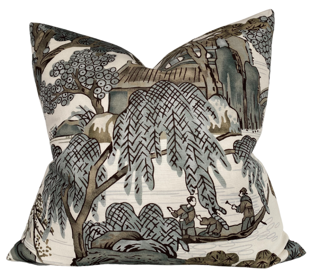 Asian Scenic Pillow Cover in Grey, Thibaut Pillows