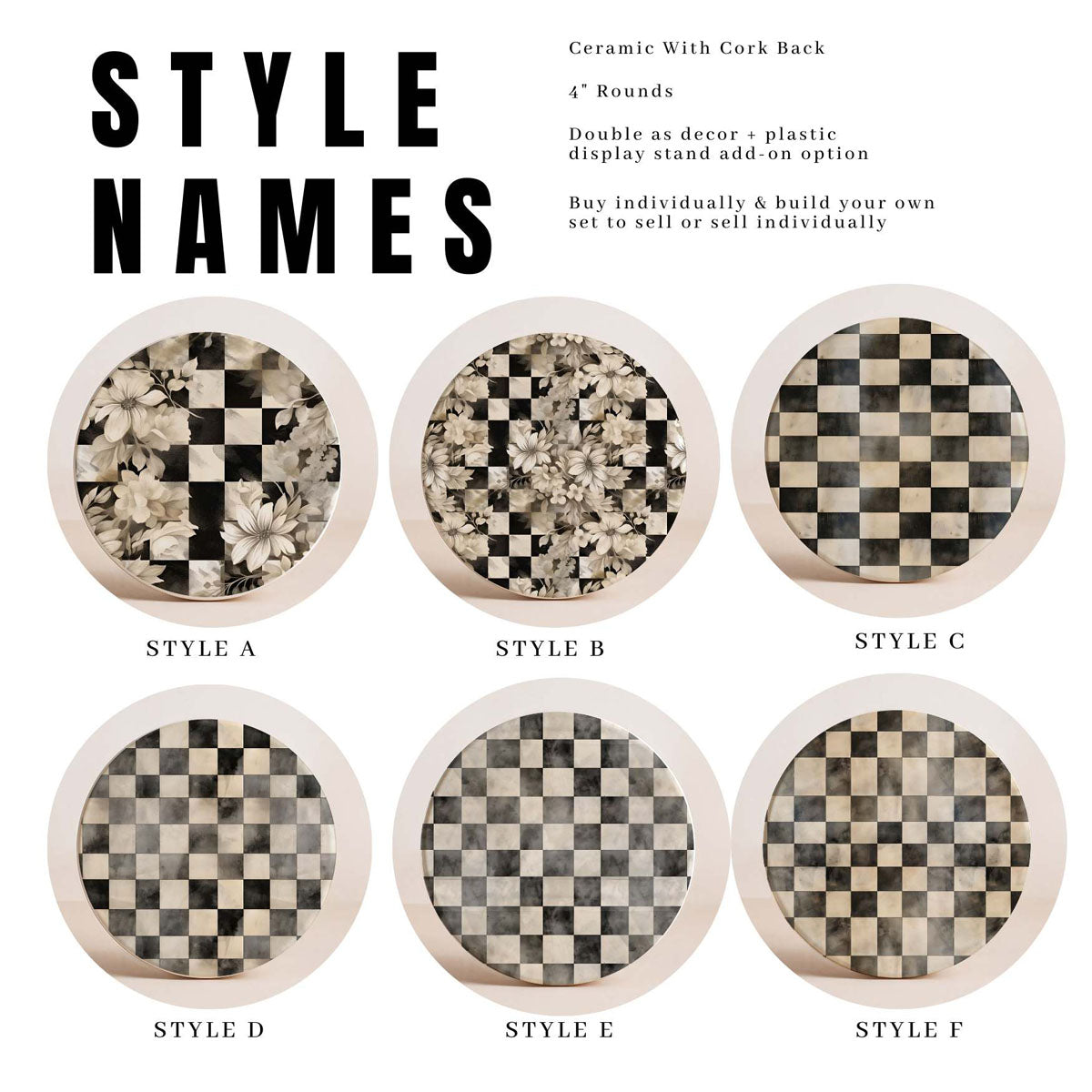Courtly Check Ceramic Coasters
