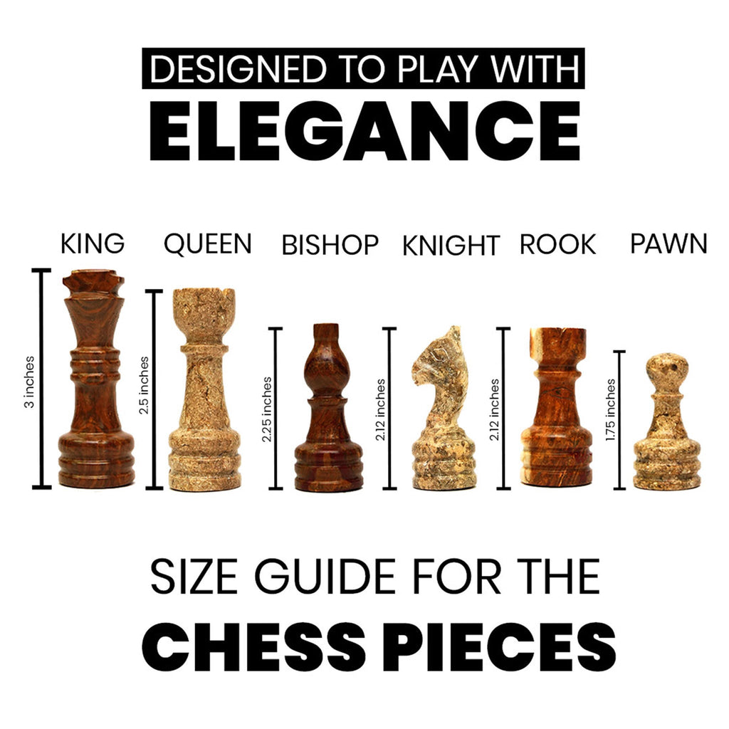 Coral and Brown Chess Pieces for 12 to 16 Inches Board - Premium marble (Pieces Only)