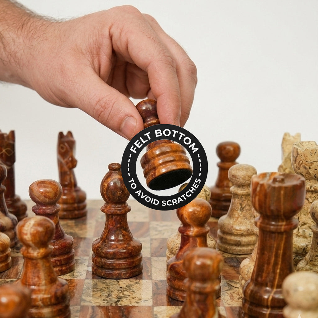 Coral Brown Marble Chess Set 12 Inches - Premium Handcrafted