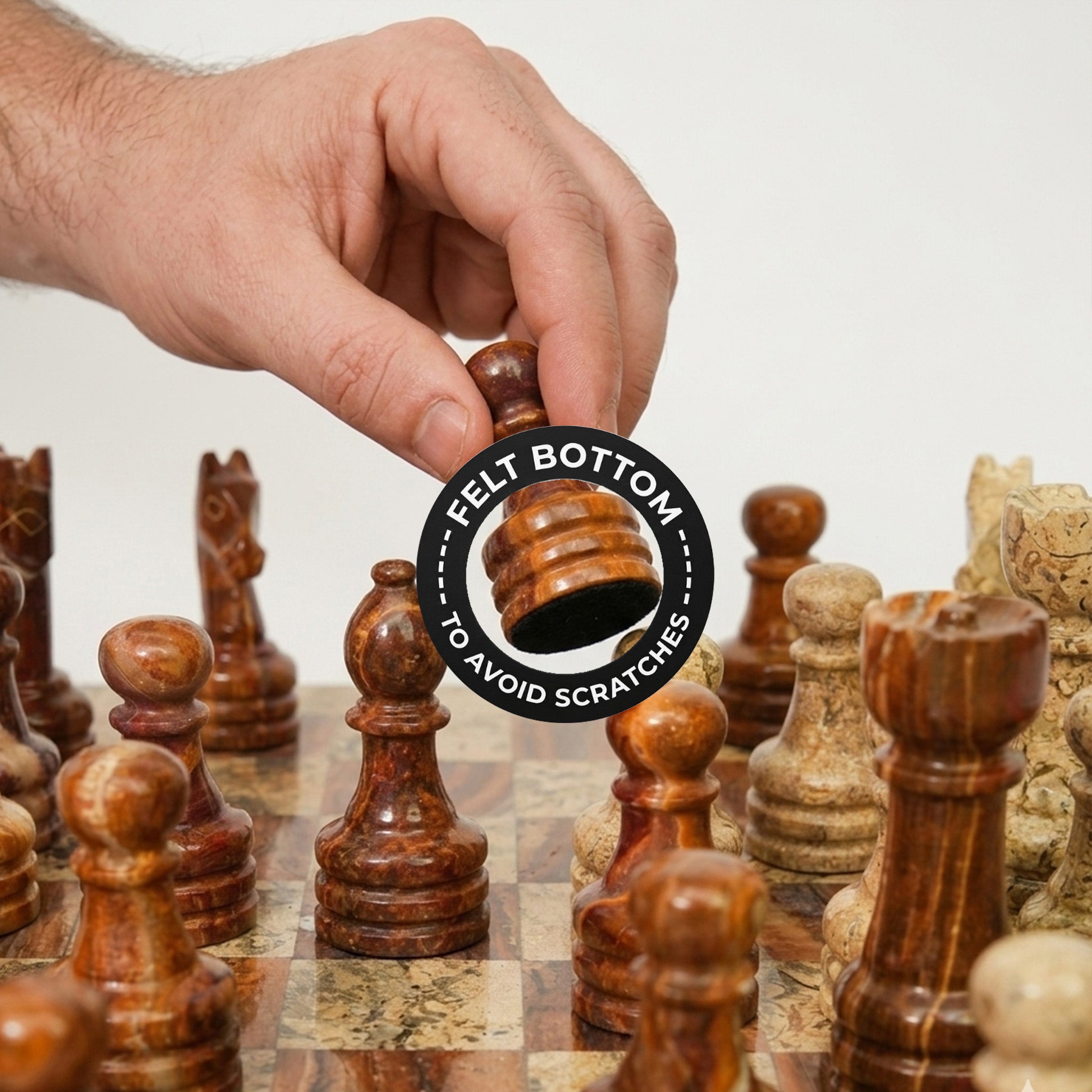 Coral Brown Marble Chess Set 12 Inches - Premium Handcrafted