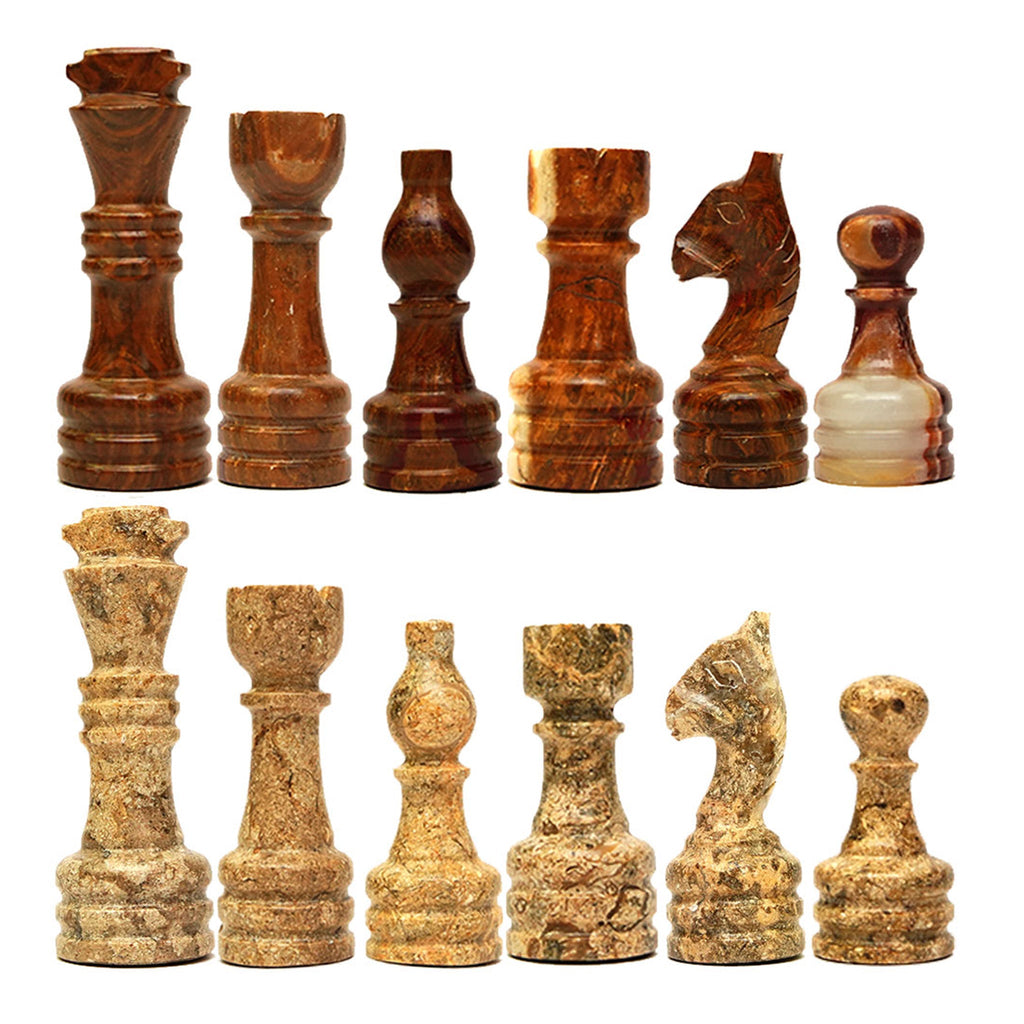 Coral and Brown Chess Pieces for 12 to 16 Inches Board - Premium marble (Pieces Only)