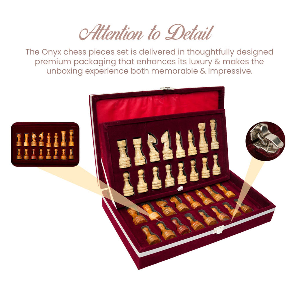Coral and Brown Chess Pieces for 12 to 16 Inches Board - Premium marble (Pieces Only)
