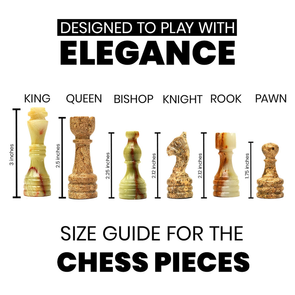 Coral and Green Onyx Chess Pieces for 12 to 16 Inches Board - Handcrafted (Pieces Only)