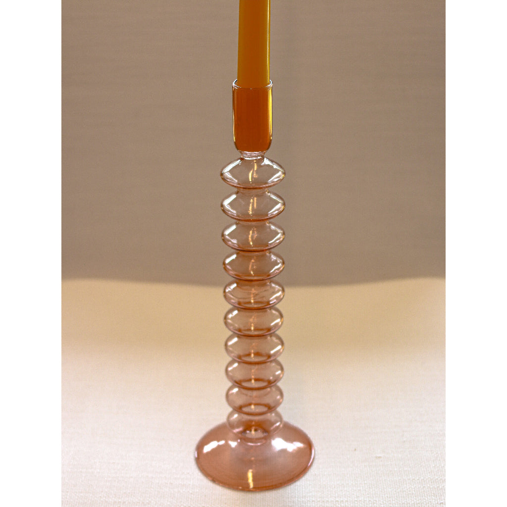 Coraline Peach Glass Candle Holders - Pair