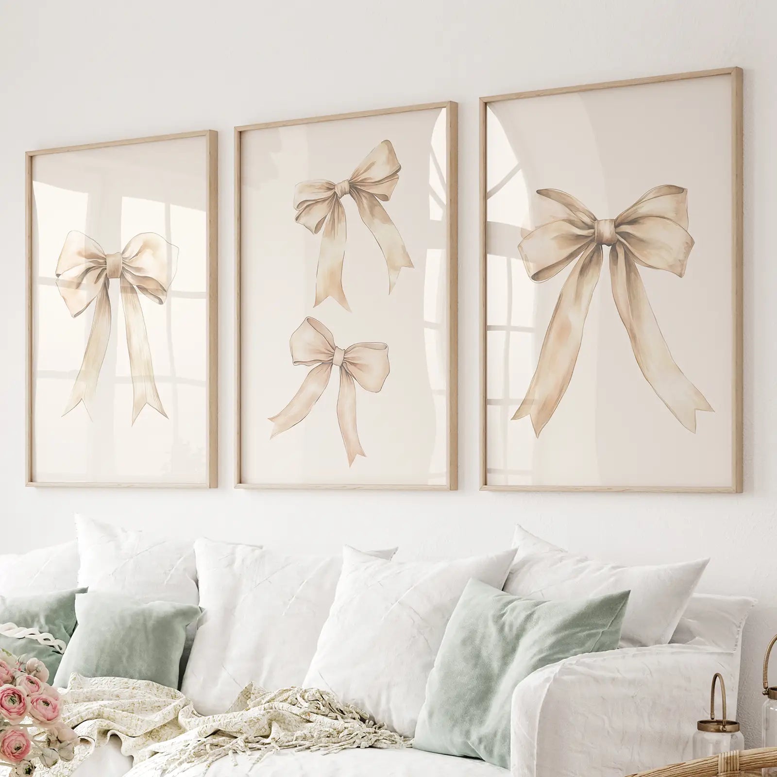 Neutral Bow Nursery Wall Art Set