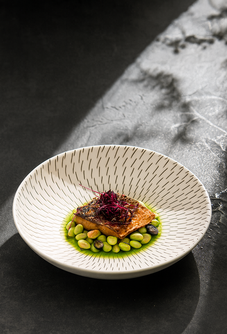 Luxury Japanese-Style Ceramic Dinner Plate – Modern Black Line Pattern