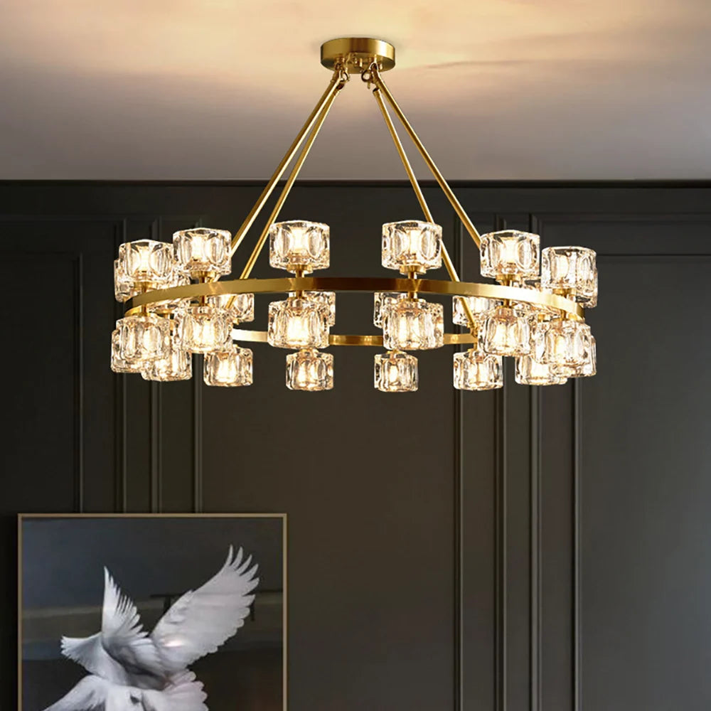Crystal Cube Gold Chandelier