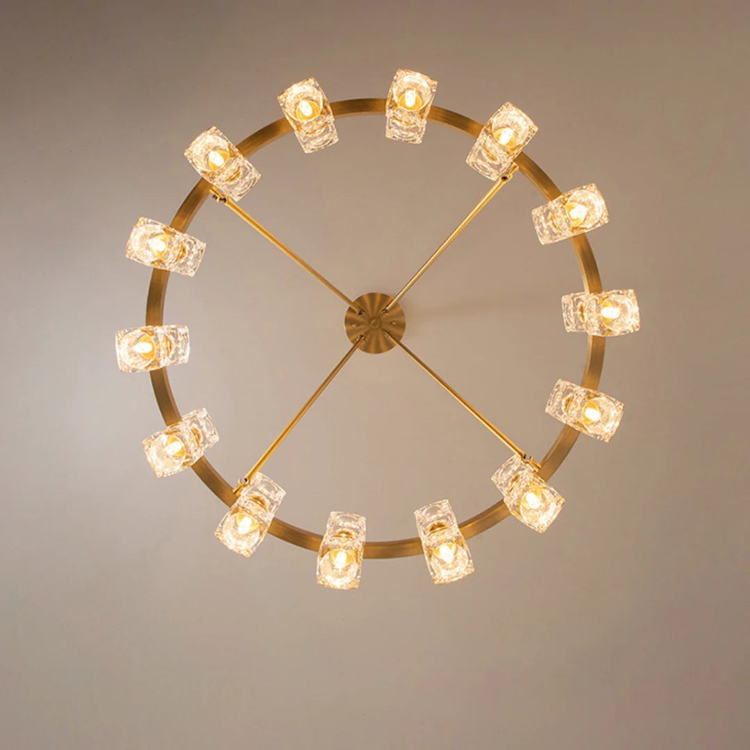 Crystal Cube Gold Chandelier