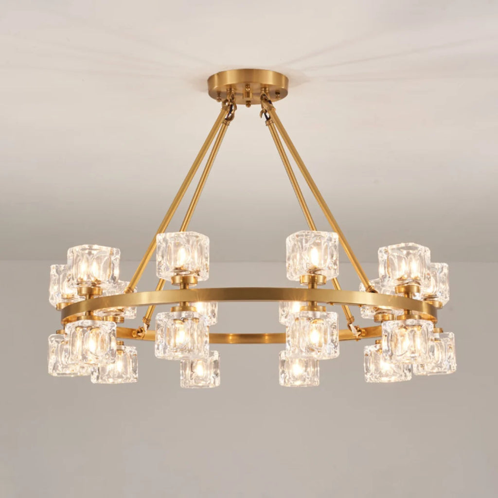 Crystal Cube Gold Chandelier