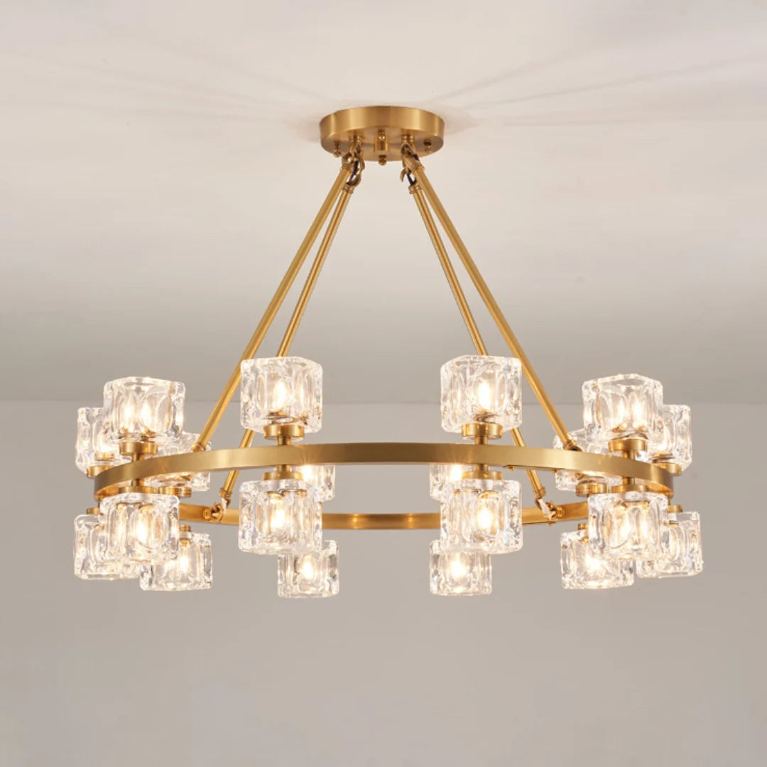 Crystal Cube Gold Chandelier